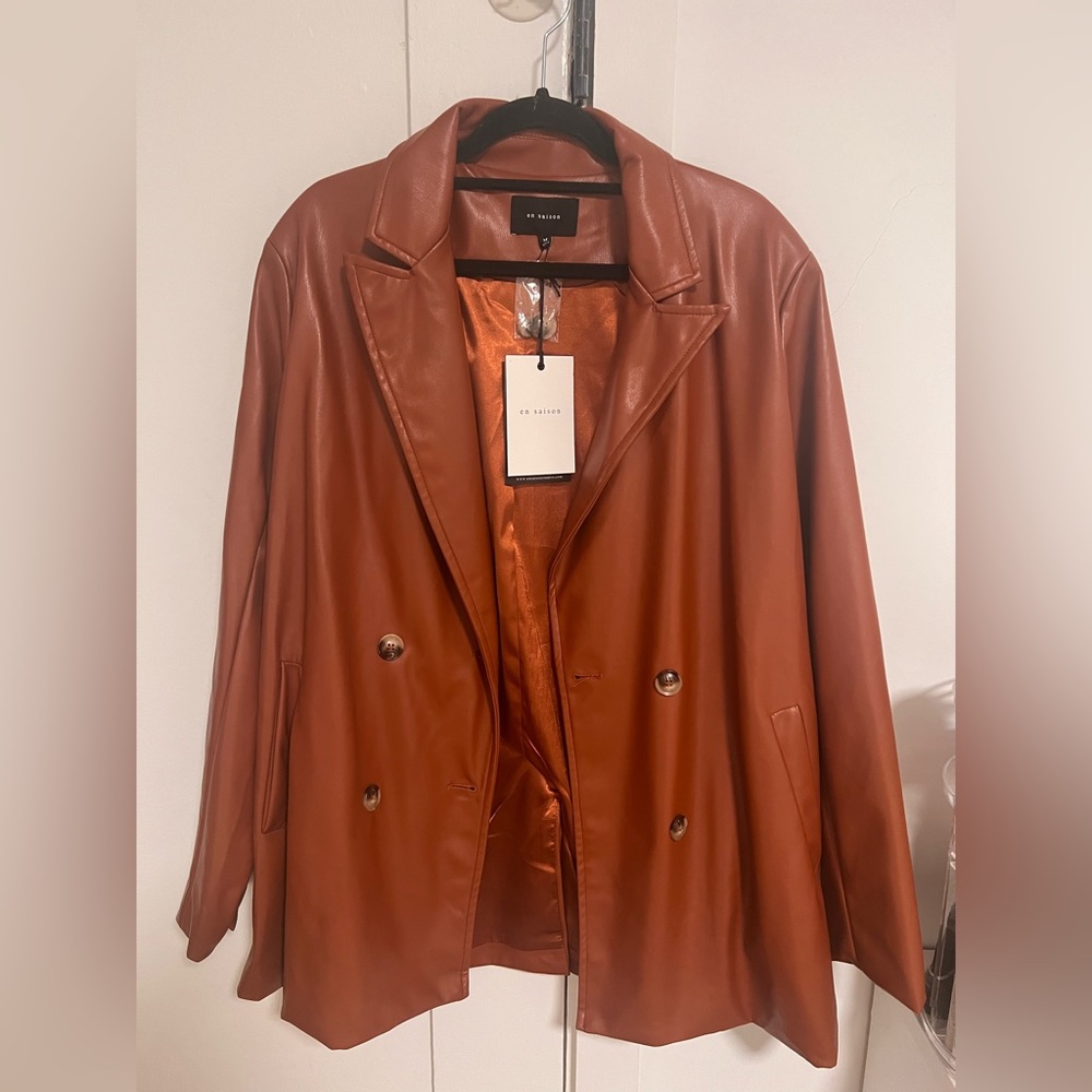 Brown faux leather blazer